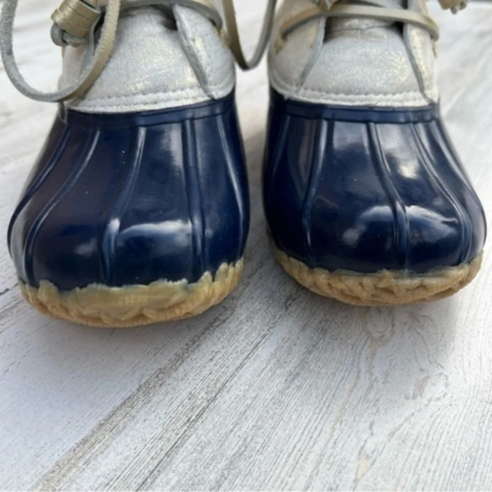 Jack Rogers‎ Boots Size 7 Womens Chloe Duck Outdoor Rain Gold Shimmer Blue
